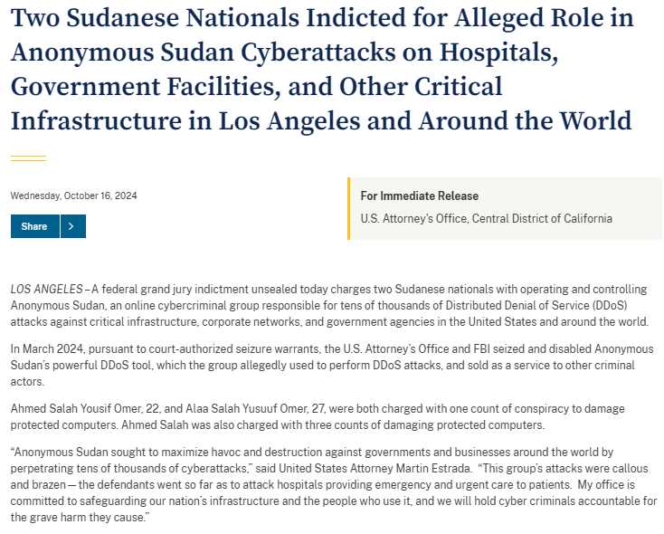 Two Sudanese nationals have been indicted for allegedly leading