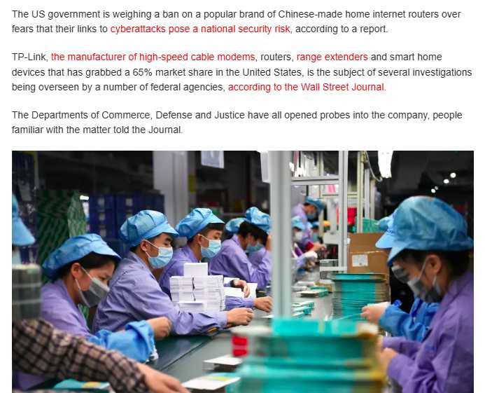 TP-Link is involved in cyberattacks with a probable connection to China.