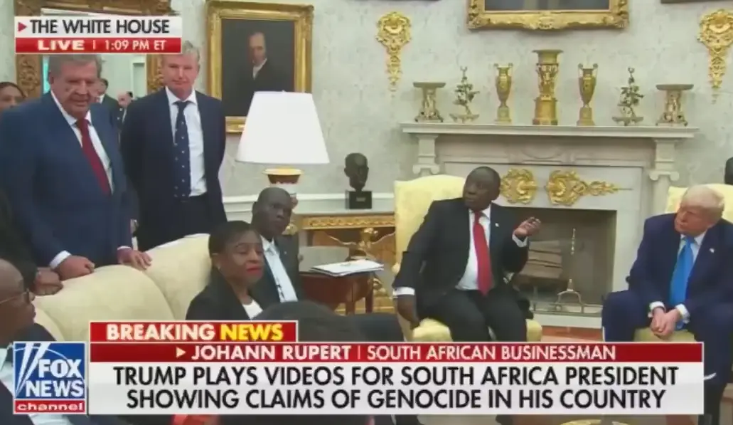 President Trump's Oval Office Meeting with South African President Ramaphosa Featured Videos Alleging Genocide Against White South Africans A Claim Widely Debunked