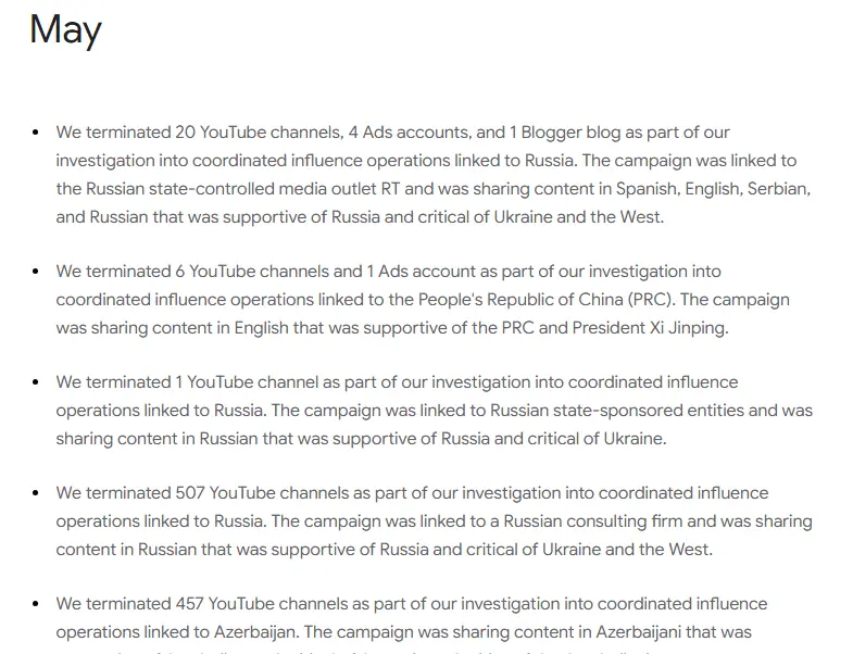 Google Is Waging a Secret War Against Online Propaganda - Deleted 11 thousand channels from China and Russia for spreading disinformation.